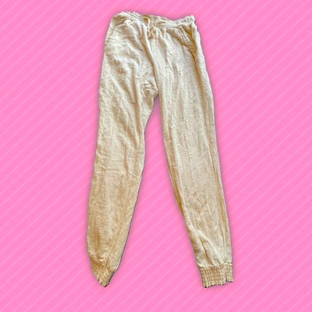 Cream Textured Smocked Waist Jogger